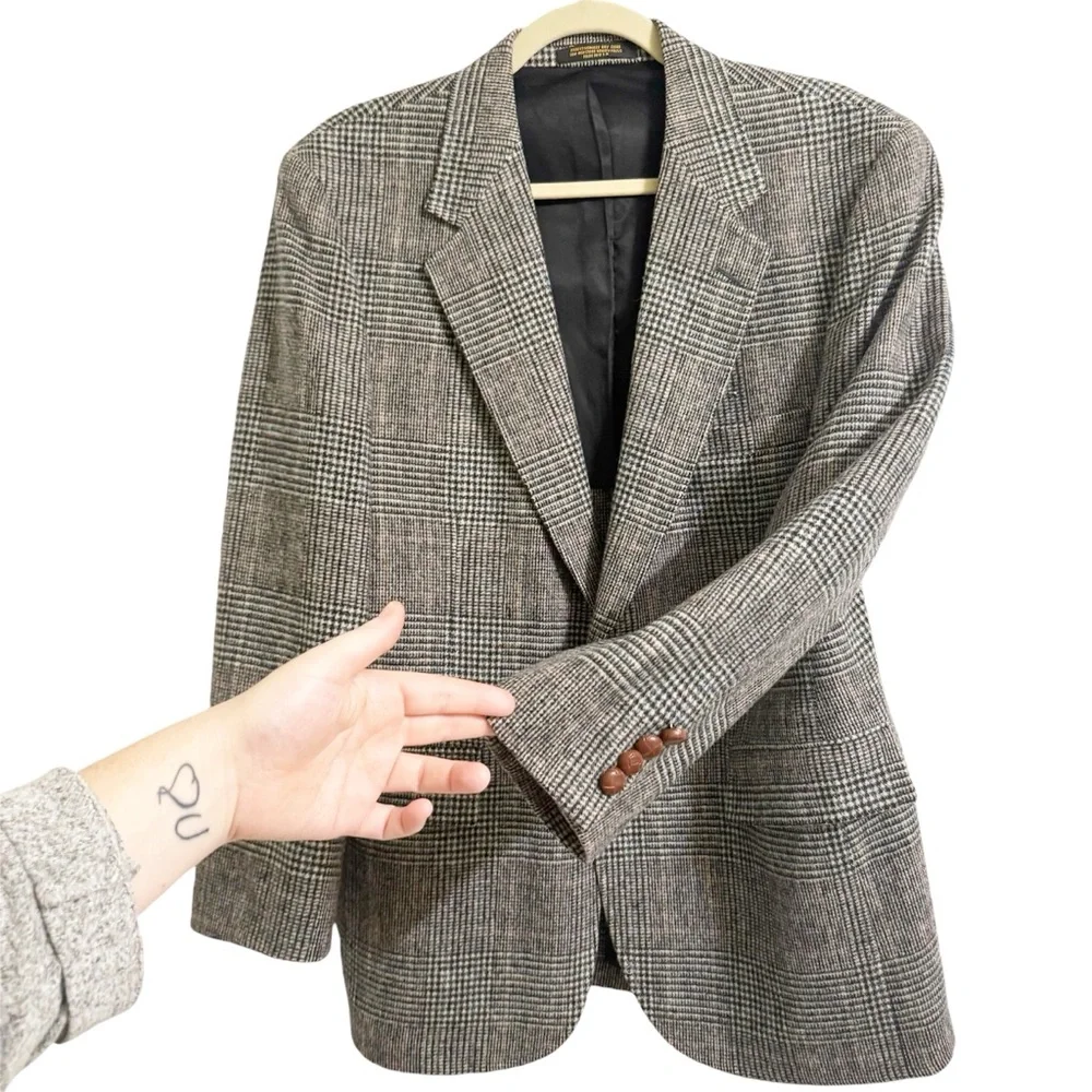 Vintage Classic 100% Wool Blazer Classic Thin Line Plaid Size L - XL - Picture 2 of 10